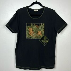 Cite Black Leopard Jungle Print Short Sleeve Crew Neck T-shirt Size M